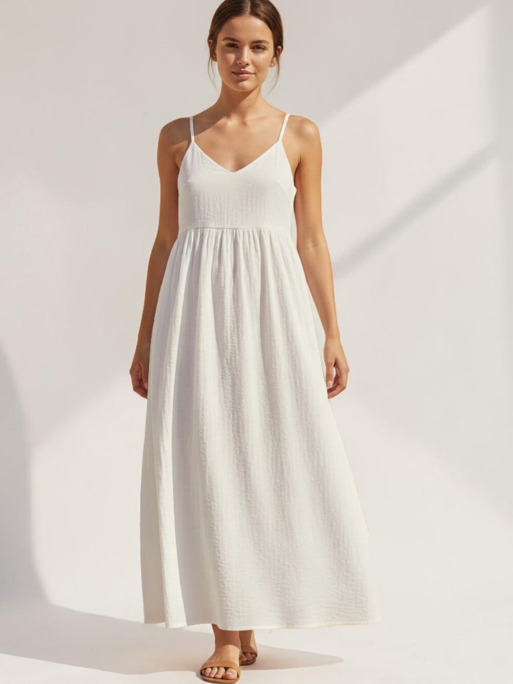 A New Day White Maxi Dress Flowy Smocked Back Cami A Line Summer XXL